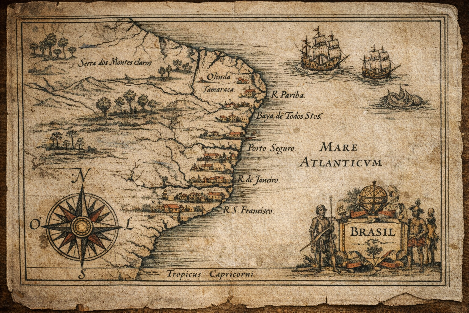 Mapa antigo do Brasil colonial